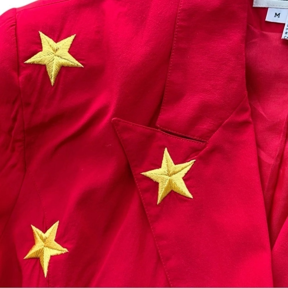 Vtg Sunny Leigh Silk Embroidered Star Blazer Jacket Red Gold Art Wear Size M - Picture 4 of 9